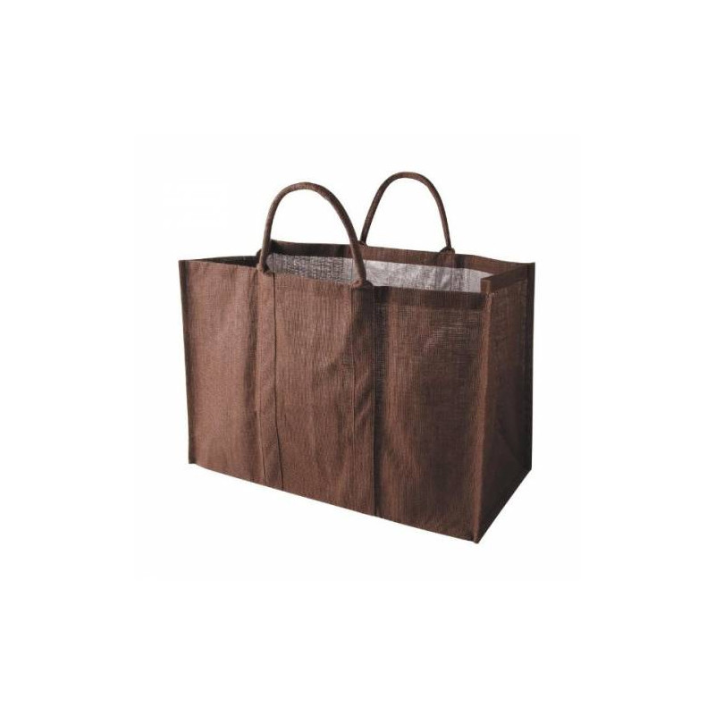 Sac à bûches marron foncé en toile de jute plastifié 30x60x40cm